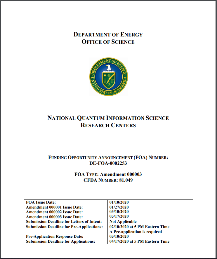 The DOE National QIS Research Centers Funding Opportunity Announcement