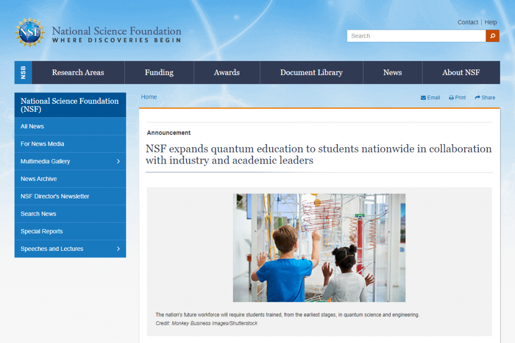 NSF expands quantum education to students nationwide in collaboration with industry and academic leaders