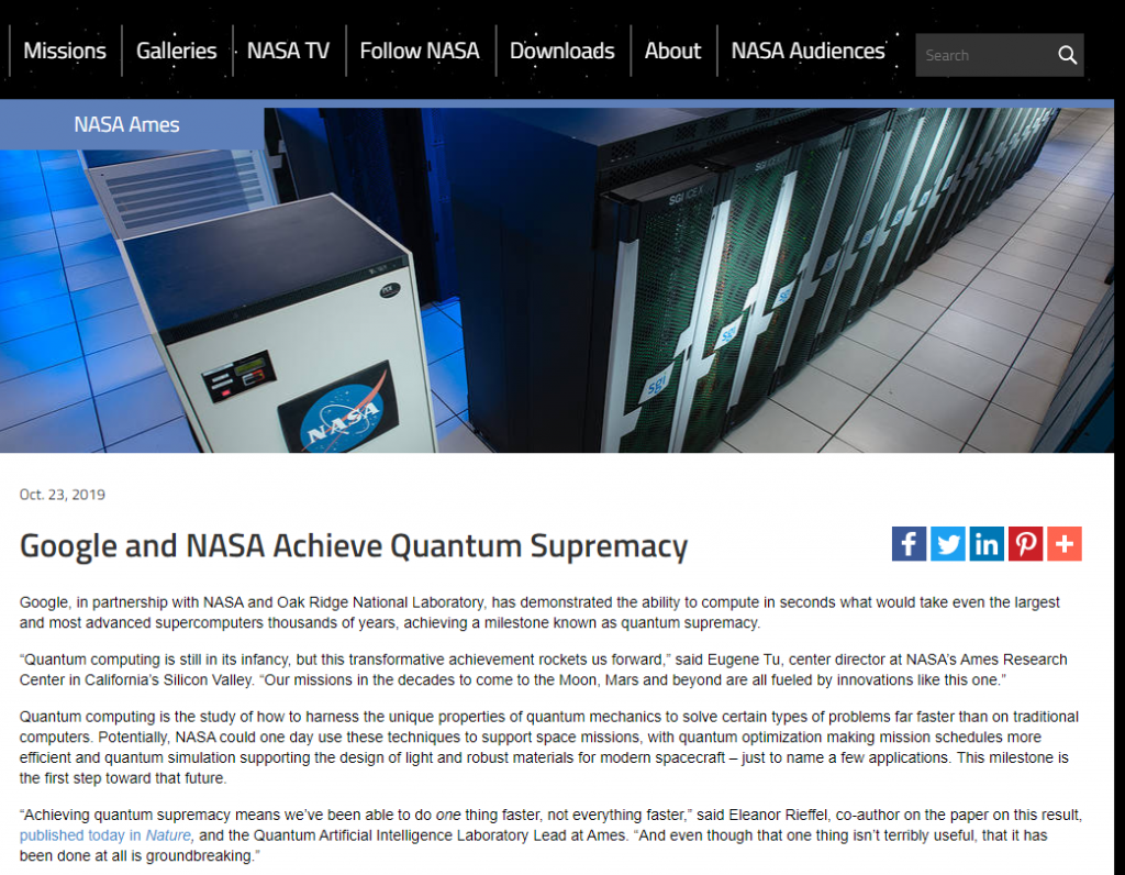 Google and NASA Achieve Quantum Supremacy