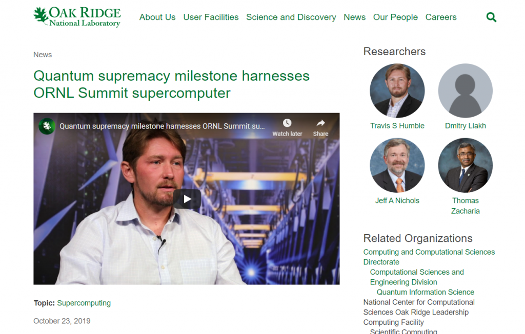 Quantum supremacy milestone harnesses ORNL Summit supercomputer