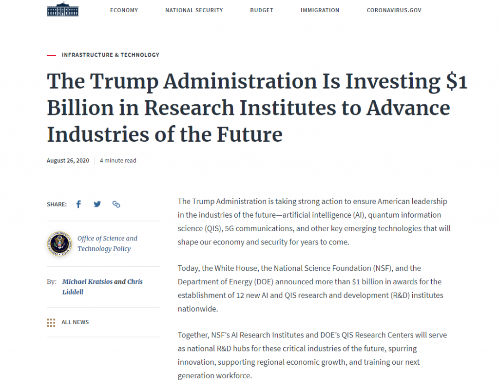 The Trump Administration Is Investing $1 Billion in Research Institutes to Advance Industries of the Future