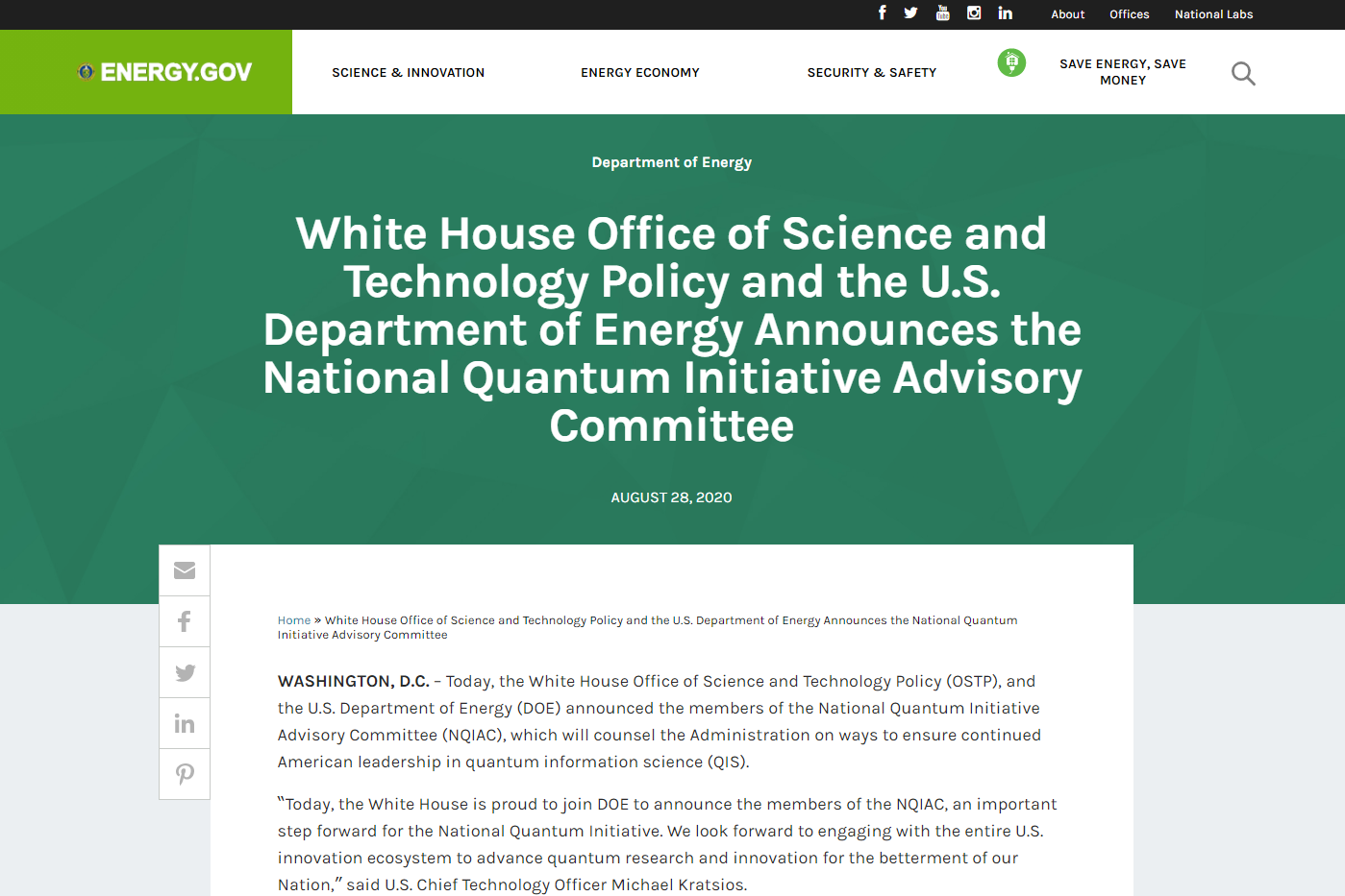 White House Office of Science and Technology Policy and the U.S