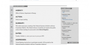Notice of Meeting for the National Quantum Initiative Advisory Committee
