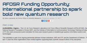 AFOSR Funding Opportunity: International partnership to spark bold new quantum research