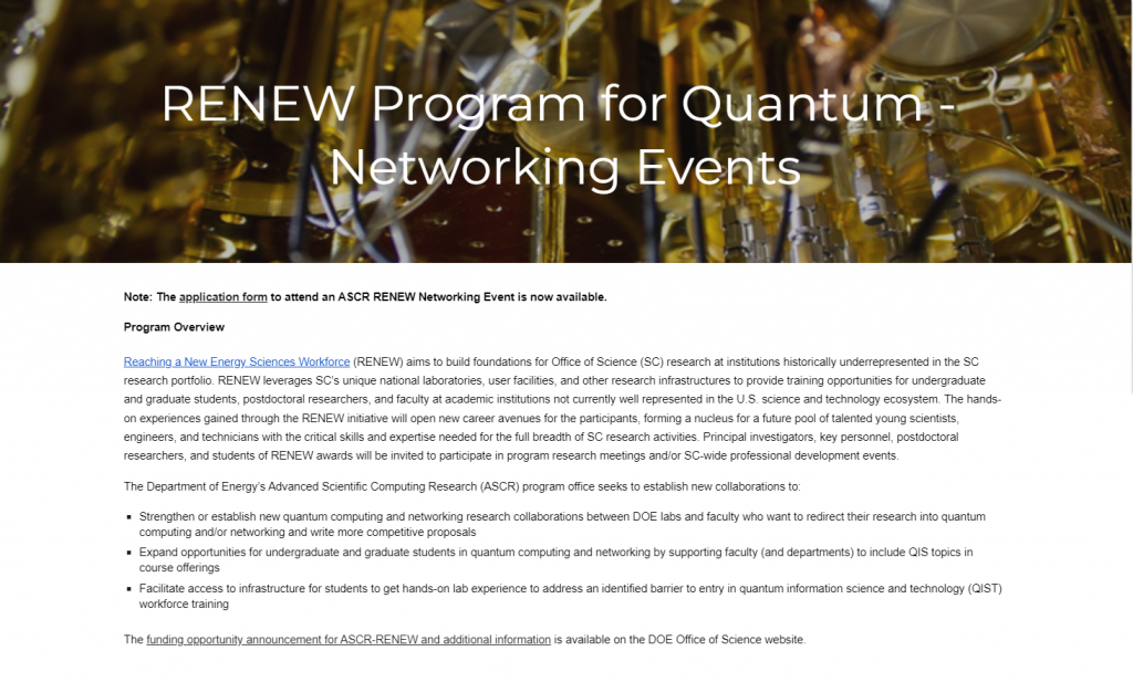 DOE ASCR RENEW Program for Quantum Networking Events
